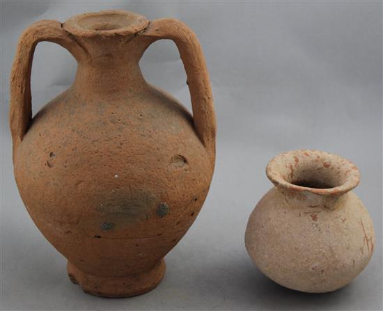 A Roman terracotta amphora and a Roman redware globular vase, c.2nd century AD, 24cm and 11cm